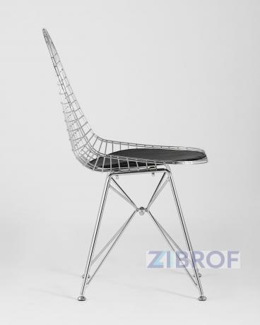 Стул обеденный Eiffel из хромированного металла с черной подушкой из экокожи 