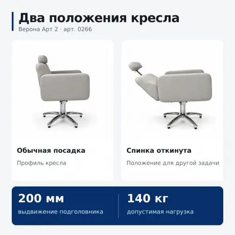 Парикмахерское кресло Верона Арт 2 с регулируемым подголовником и откидной спинкой