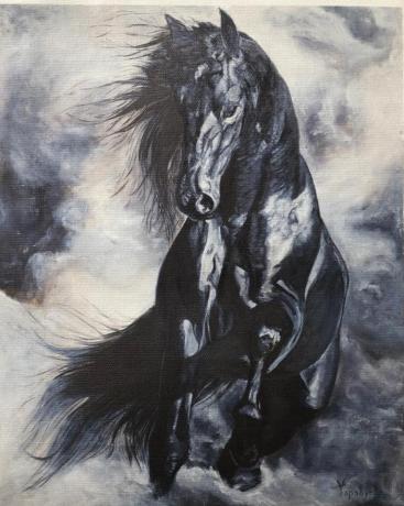 89VOR-AQUARELLE33 Холст "Арабский скакун" 70*90см, багет сереб. 