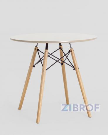 Стол EAMES DSW D80 бежевый, столешница МДФ, ножки массив бука 