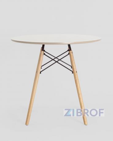 Стол EAMES DSW D80 бежевый, столешница МДФ, ножки массив бука 