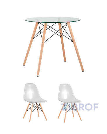 Eames стол стеклянный D80, 2 стула прозрачных 