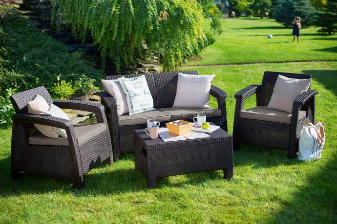 Комплект мебели с диваном Yalta 2set AFM-1020A Brown/Cappuccino (имитация ротанга) 4Pcs 