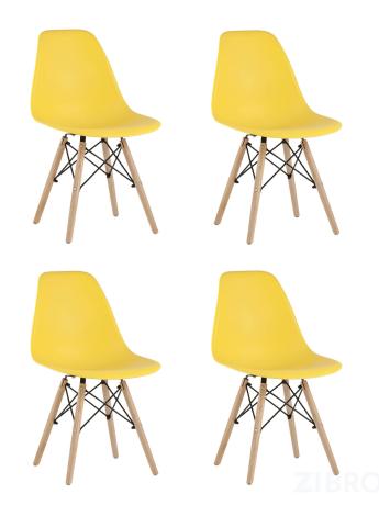 Стул DSW желтый, литой полипропилен, стальной каркас, массив бука, 4 шт. 