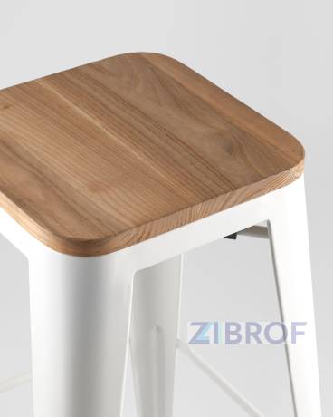 Стул барный Tolix Wood белый матовый, сталь с порошковым покрытием, светлое дерево, металл 