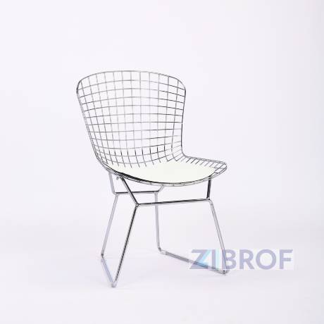 Bertoia хромированный металл с белой подушкой из экокожи 