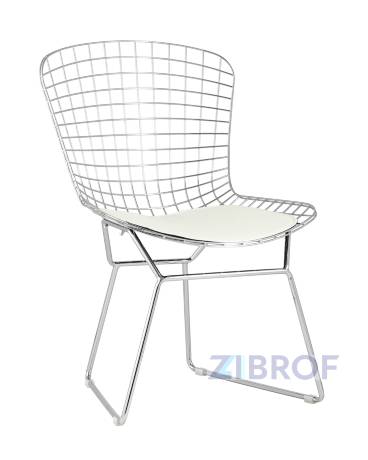 Bertoia хромированный металл с белой подушкой из экокожи 