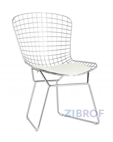 Bertoia хромированный металл с белой подушкой из экокожи 