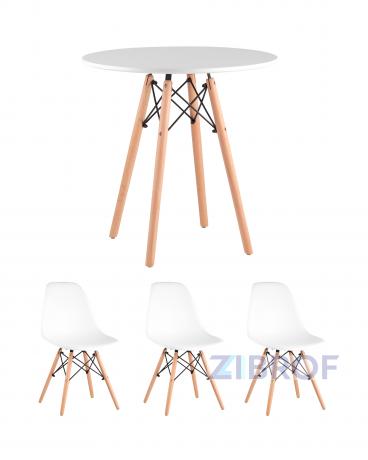 стол Eames D70, 3 стула Eames DSW белые 