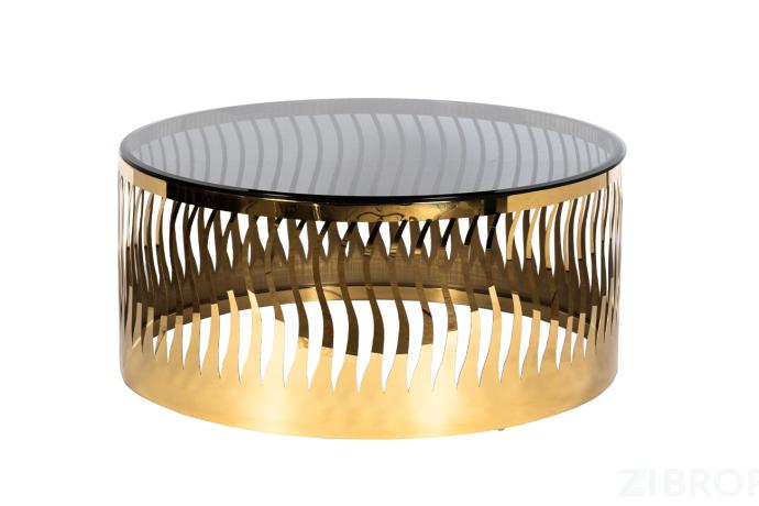 GY-CT8149GOLD Стол журнальный "Wave" тонир.стекло/зол. d90*41см 