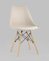 Стул Eames Soft бежевый обеденный сиденье экокожа ножки из массива бука