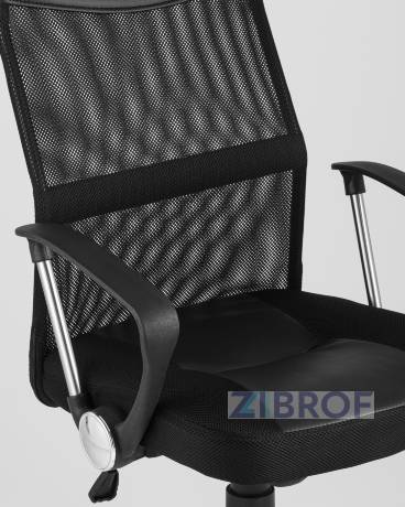 Компьютерное кресло TopChairs Benefit офисное черное, обивка из сочетания экокожи, сетки и текстиля, механизм качания пятилучье 