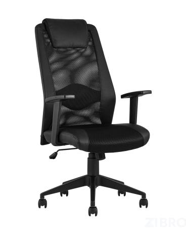 Компьютерное кресло TopChairs Studio офисное черное в обивке из экокожи и текстиля с сеткой, механизм качания Top Gu 