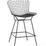 Стул полубарный с низкой спинкой Bertoia черный металл с черной подушкой из экокожи