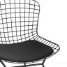 Стул полубарный с низкой спинкой Bertoia черный металл с черной подушкой из экокожи