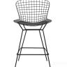 Стул полубарный с низкой спинкой Bertoia черный металл с черной подушкой из экокожи
