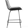 Стул полубарный с низкой спинкой Bertoia черный металл с черной подушкой из экокожи