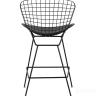 Стул полубарный с низкой спинкой Bertoia черный металл с черной подушкой из экокожи
