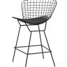 Стул полубарный с низкой спинкой Bertoia черный металл с черной подушкой из экокожи