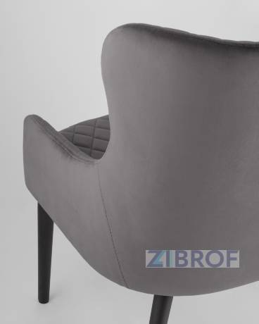 Кресло Ститч велюр серое с черными металлическими ножками 