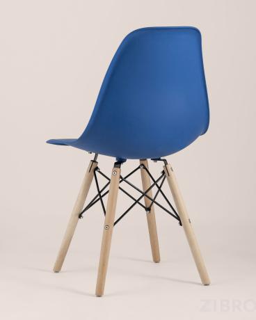 Стул Eames Style DSW синий пластиковый, сталь, натуральный массив бука, 4 шт.