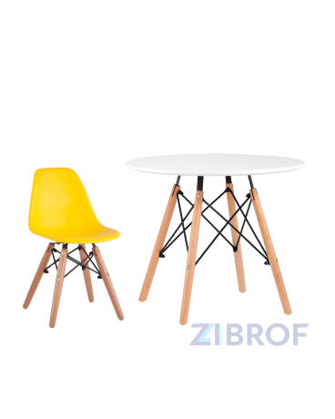 Комплект мебели детский стол Eames белый, 1 желтый стульчик 