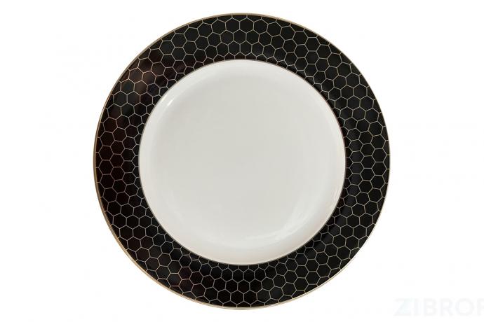 26FC-TAR-HONEYCOMB-26 Тарелка обеденная HONEYCOMB чёрно-золотая деколь 26см (2) 