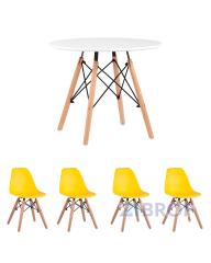 Комплект мебели детский стол Eames белый, 4 стульчика желтые