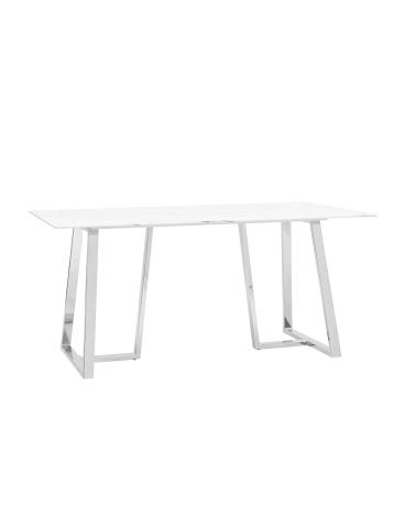 Стол обеденный Даллас 160*90 белый, стеклянная столешница с рисунком под мрамор 