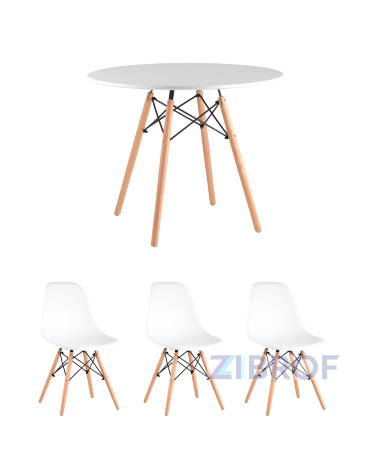 Eames D90, 3 стула Eames DSW белые 