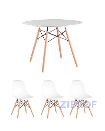Eames D100, 3 стула Eames DSW белый 