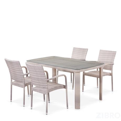 Комплект плетеной мебели T256C/Y376C-W85 Latte (4+1) + подушки на стульях 