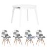 Обеденная группа стол Rondo раскладной 100-135*100 см белый, стулья Eames пэчворк черно-белые 