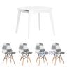 Обеденная группа стол Rondo раскладной 100-135*100 см белый, стулья Eames пэчворк черно-белые 